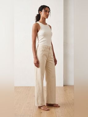 AGOLDE CLARA JEANS TUSK WIDE LEG LOW RISE Cream Organic Cotton 34 Waist 21"